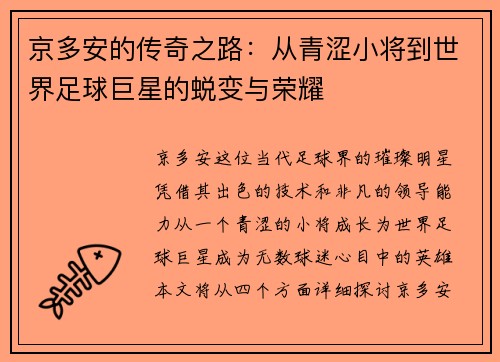 京多安的传奇之路：从青涩小将到世界足球巨星的蜕变与荣耀